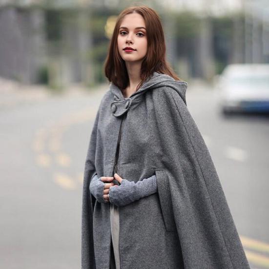 Winter Women Jacket with Hood Medieval Retro Cape Gothic Keep Warm Shawl Ankle Length Loose Cloak Thick Single-Button Closure Poncho Pirate Robe