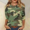 Женская модная повседневная футболка с круглым вырезом и камуфляжным принтом, семь рукавов
