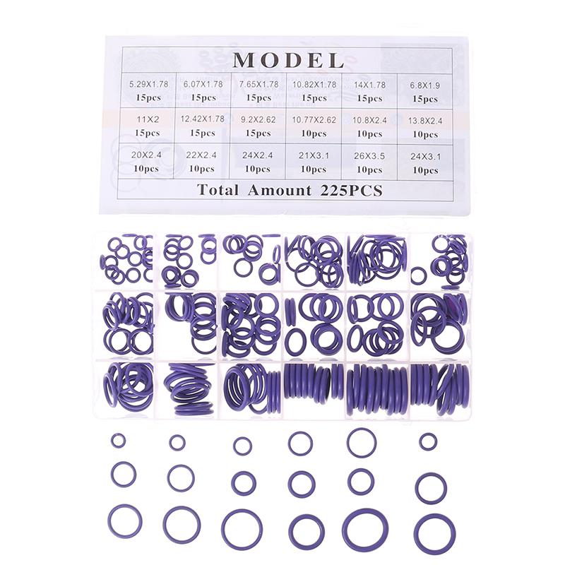 225Pcs Seal O-Ring R134A Car Air Conditioning Rubber Washer Assortment Box Set