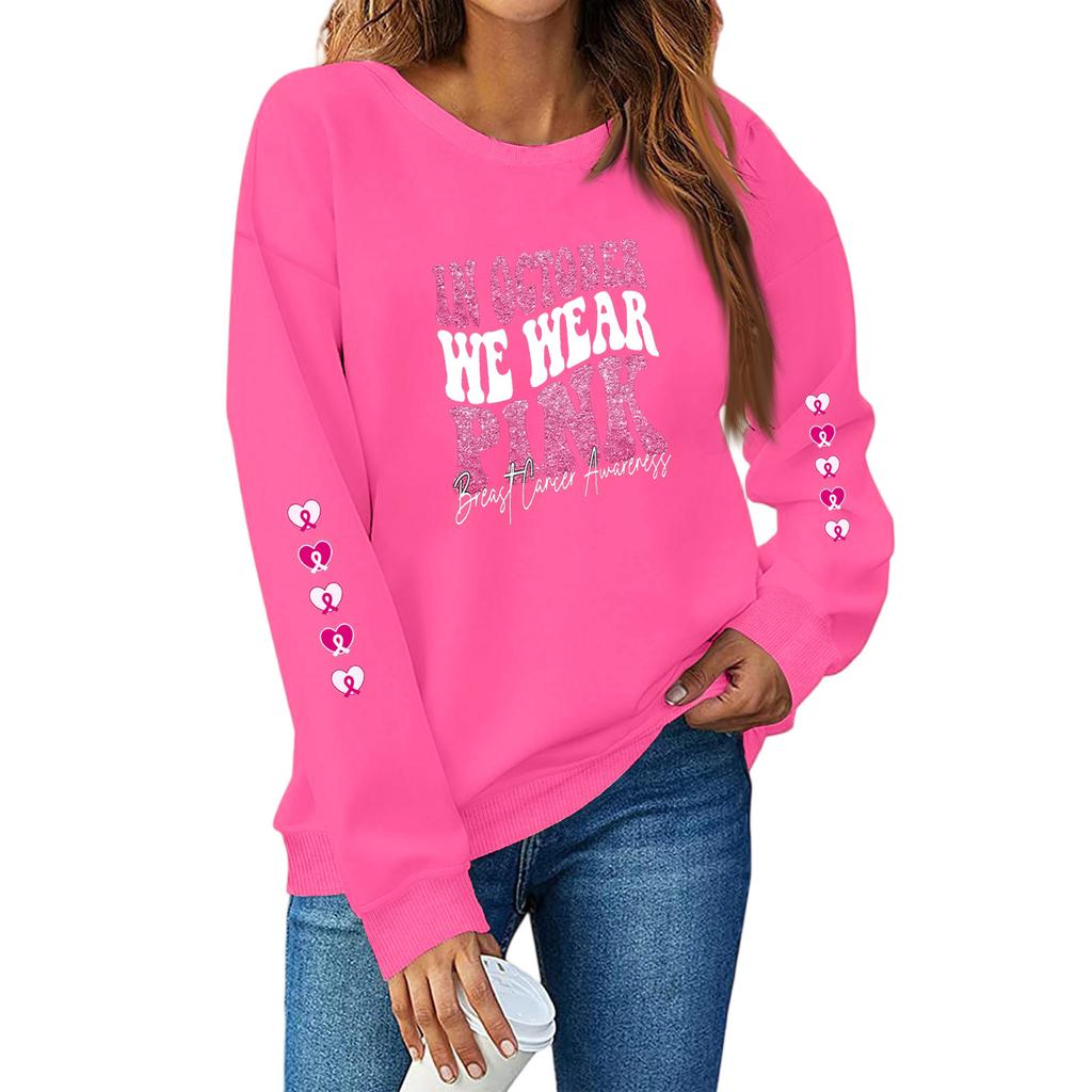 Breast  Sweatshirts For WomenRibbon Breast  Shirt Cute Dog Graphic  Long Sleeve Tops