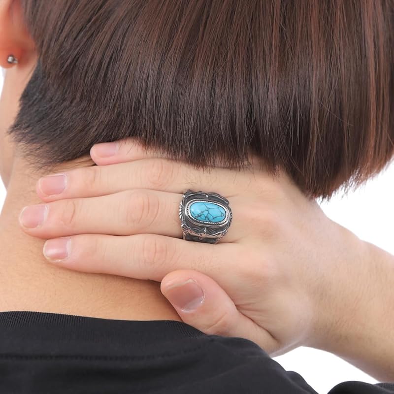 [sakuto] ring men's ring eagle eagle turquoise stainless steel native American accessories (17)