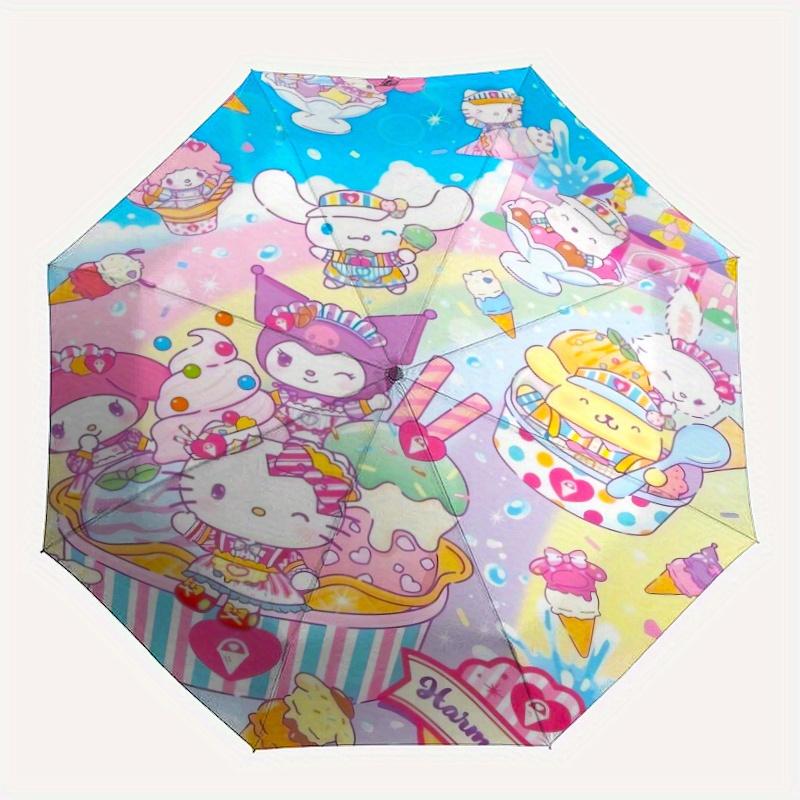 Kuromi My Melody Hello Kitty Durable Cartoon Folding Umbrella, Portable 3-Fold Compact Umbrella for Men and Women, Suitable for Travel or Daily Use.Y0