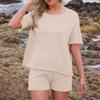 Women's Summer Fashion Beach Round Neck Casual Loose Short Sleeve Shorts Suit