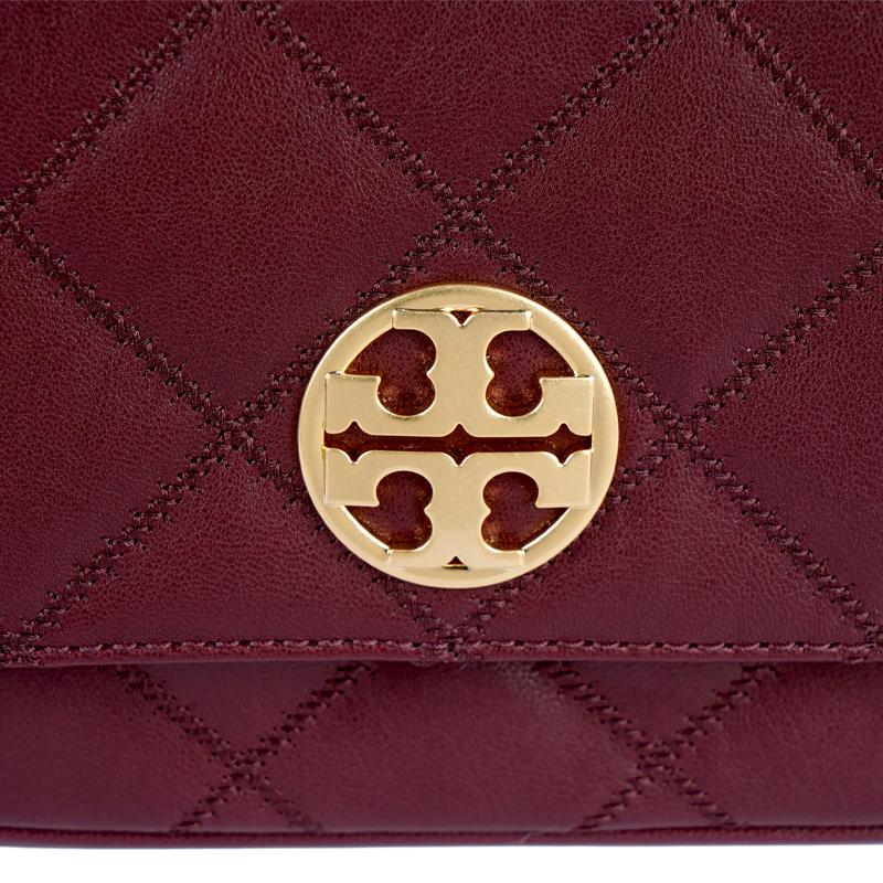 Tory Burch TB-Willa Chain Quilted Caviar Leather Messenger Bag Women bags Burgundy 87861-639