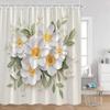Luxury Gold White Floral Shower Curtain Rose Butterfly Cherry Blossom Modern Art Flower Polyester Fabric Bathroom Curtains Decor