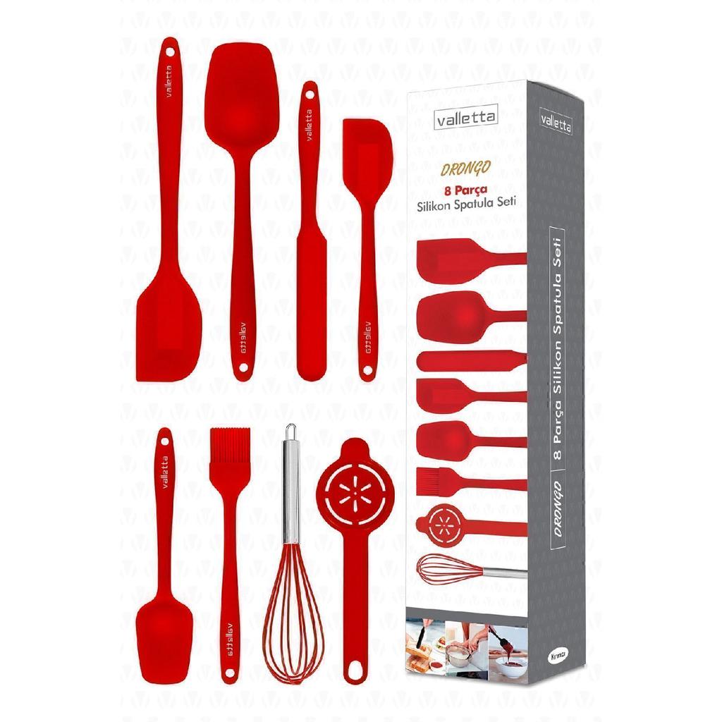 Drongo Heat Resistant Fireproof Nonstick Silicone Spatula Set 8 Pieces Black