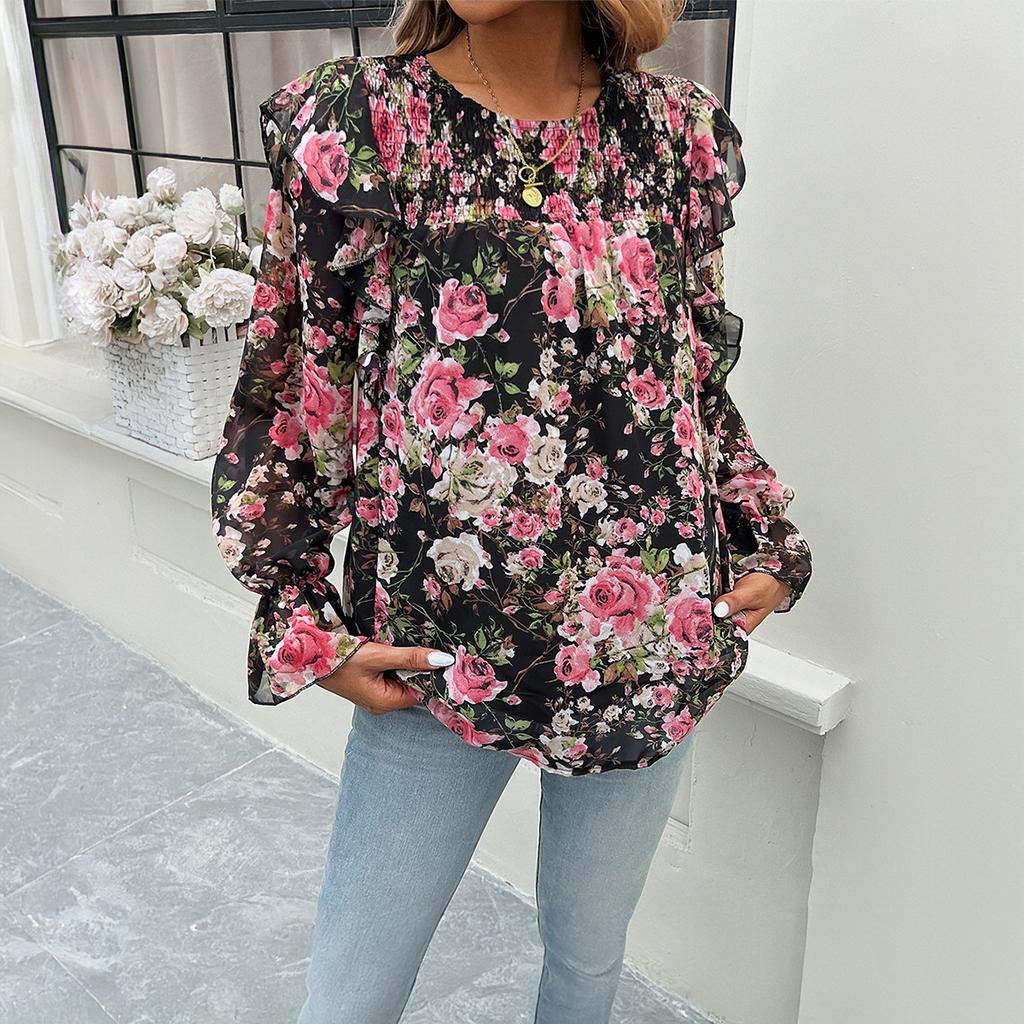 Рубашка с принтом Женственный темперамент Рубашка с длинным рукавом Блузка