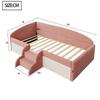 Upholstered Bed Sofa Bed, 90*190cm, Multifunctional Bed, with Steps and Guardrails, Skin-Friendly Velvet Fabric, without Mattress, Pink+Cream White