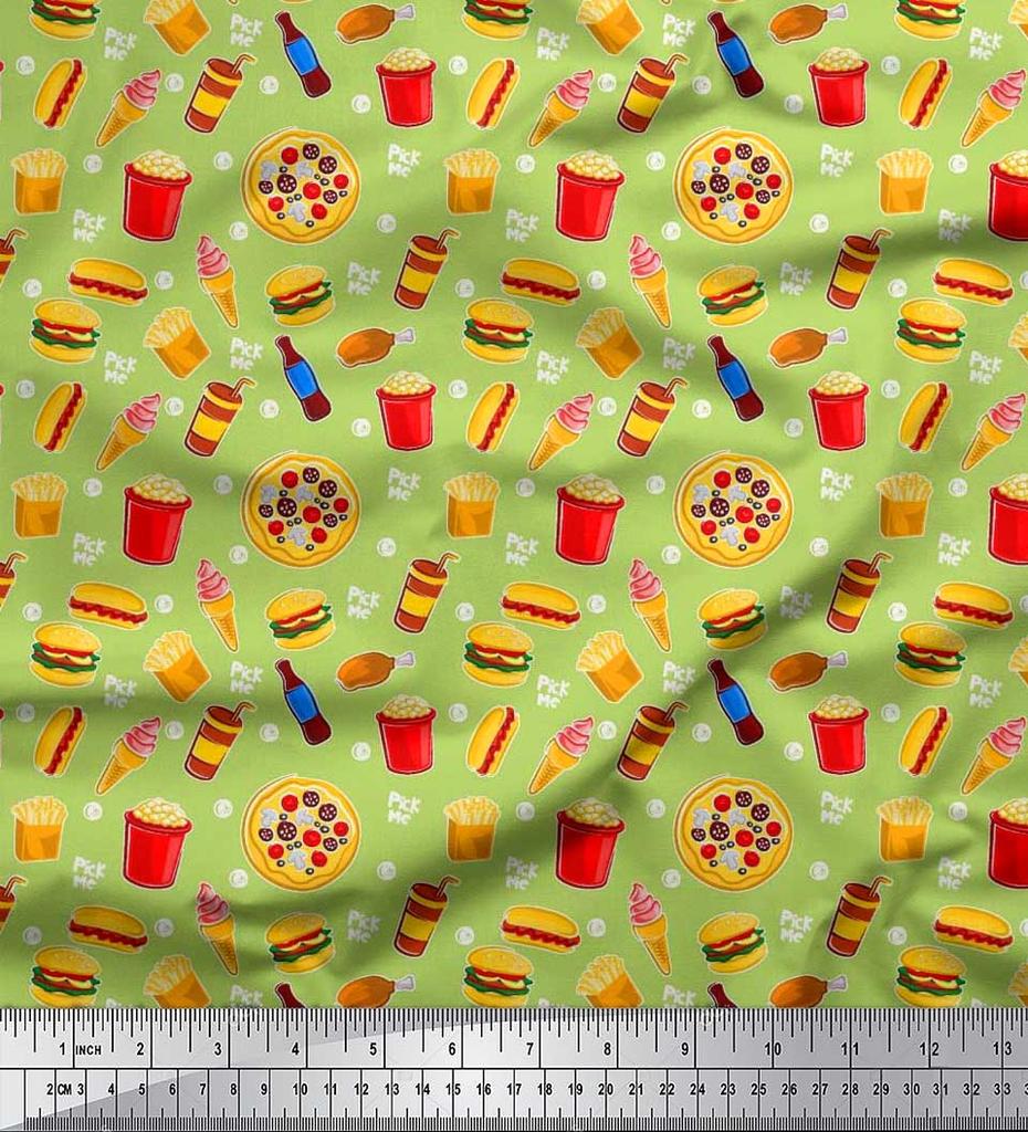 Soimoi Японская креп-сатиновая ткань, ткань с принтом для холодных напитков, пиццы и гамбургеров, 1 метр, 42 дюйма