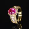 Ювелирные изделия Медное основание Позолоченное Имитация цвета Драгоценный корунд Золотое кольцо Женское 8 * 10