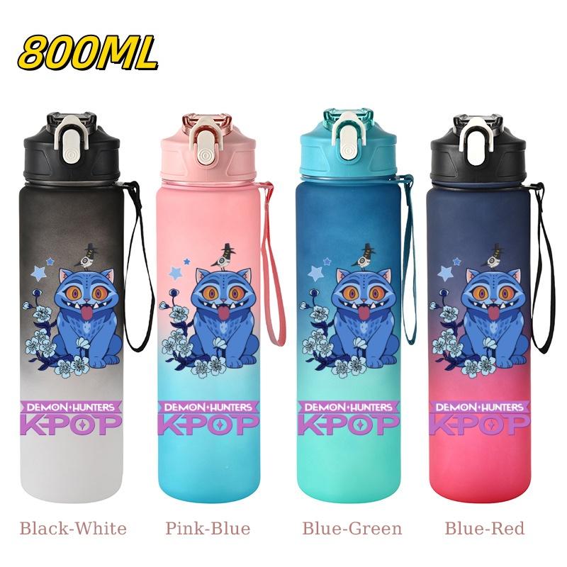 800ML KPop Demon Hunters Gradient Cartoon Pattern Big Capacity Straw Water Cup Outdoor Portable Sports Drink Bottles Travel Mug