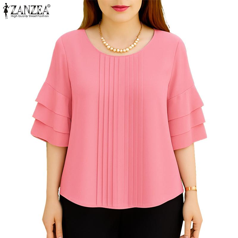 ZANZEA Женская повседневная блузка с круглым вырезом и рукавом 3/4