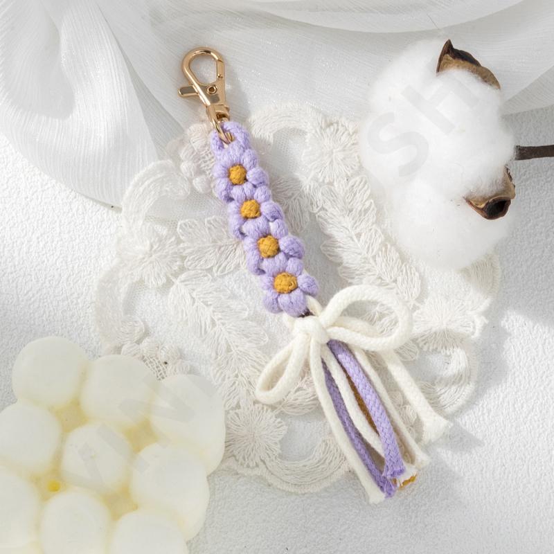 Fashion Hand Woven Rope KeyChain Flower Key Ring Bohemian Knitted Keyrings Charm Bag Pendant Key Accessory Gifts