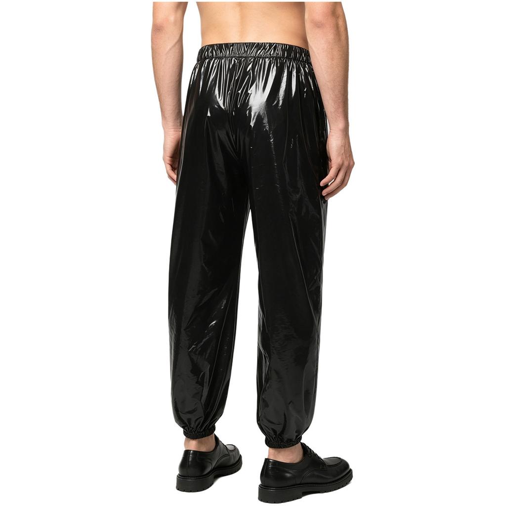 Mens Vinyl Waterproof Reusable Pants Elastic Waistband Side Pockets Two Way Zippers Trousers