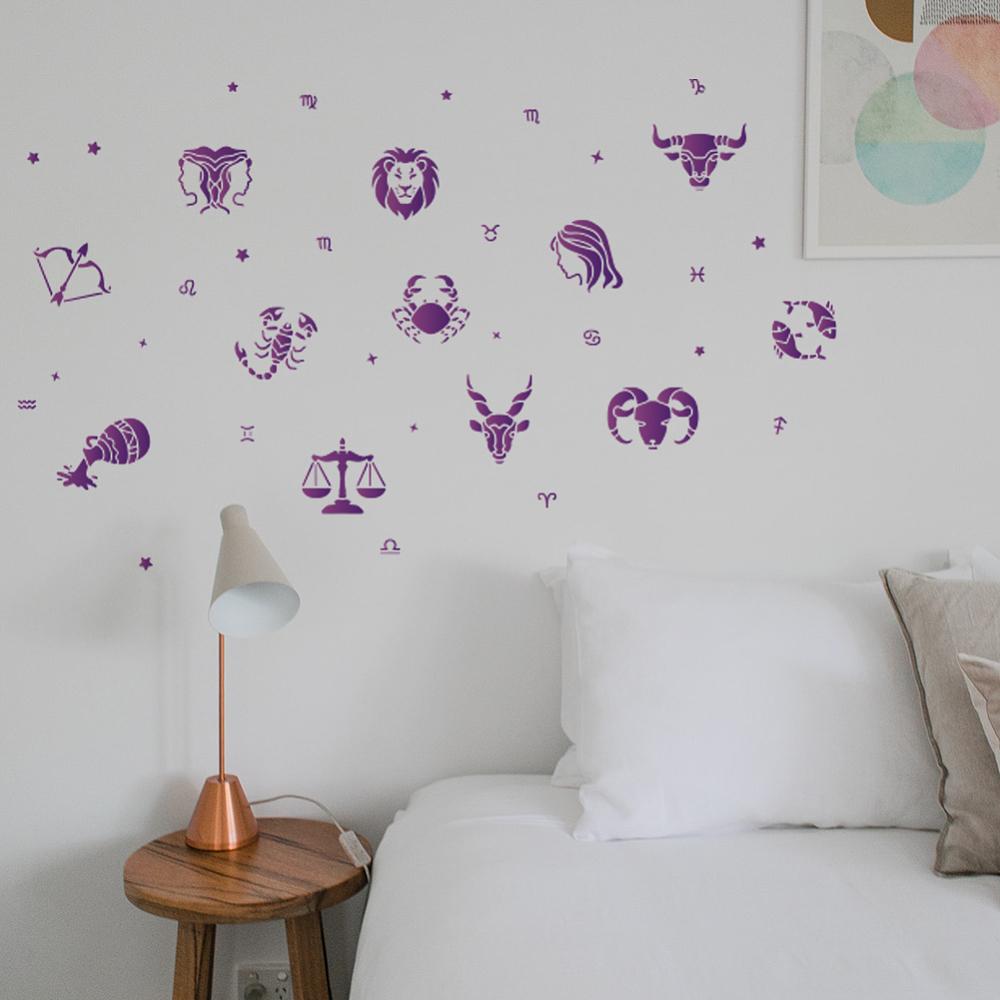 1 Set PET Hollow Out Drawing Painting Stencils, for DIY Scrapbook, Photo Album, with 1Pc Art Paint Brushes, Constellation, 300x300mm, 2pcs/set