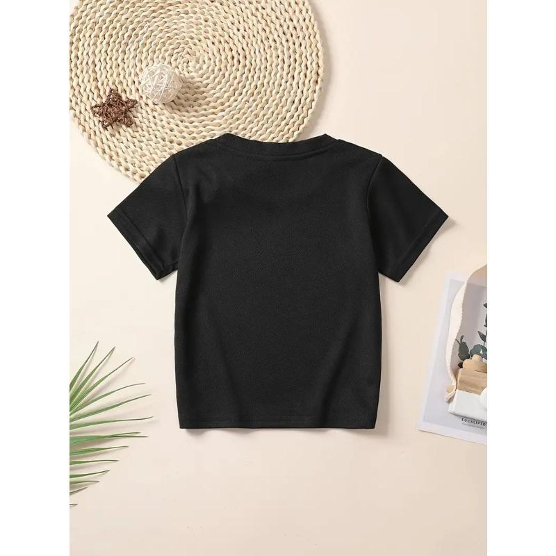 European sizes Children's Fun Number 67 Cartoon Print T-Shirt, Cute Joyful Face Pattern Top for Boys and Girls, Summer New Casual Short Sleeve