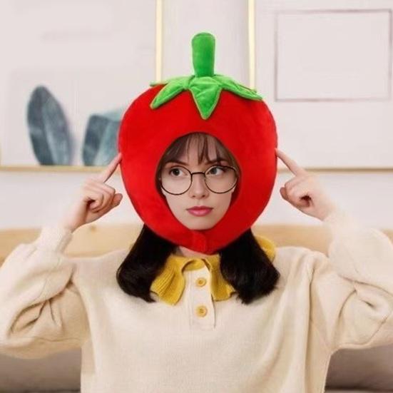 Фото-капюшон Яркий Цветной Фрукты Еда Форма Мягкий Плюшевый Головной Убор Отверстие для Лица Особенность Интернет-знаменитость Костюм Вечеринка Реквизит