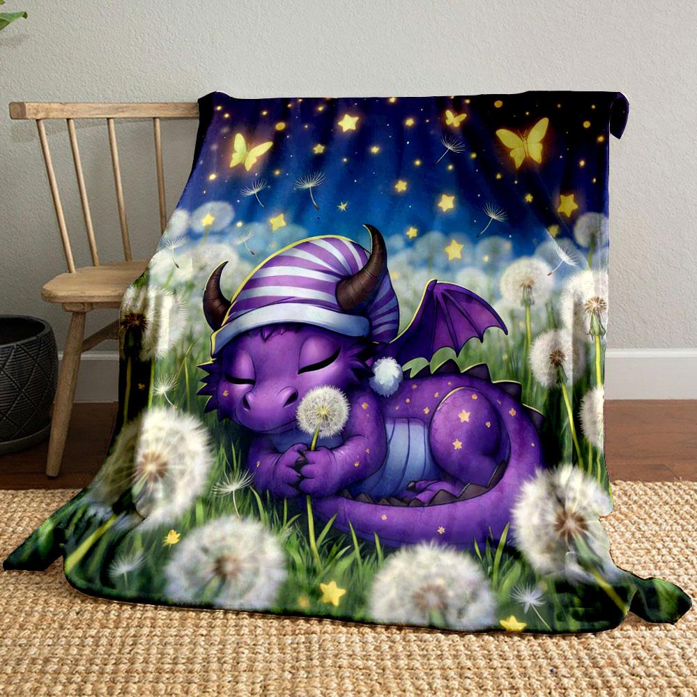 Funny Purple Baby Dragon Sleeping Theme Printed Blanket Bedroom Living Room Sofa Nap Office Camping Shawl Blanket Luxury Gifts