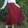 Yisu Versatile Multi-Color Pleated Midi Skirt - Women's Spring Collection, Medium-Length Satin Swing Skirt