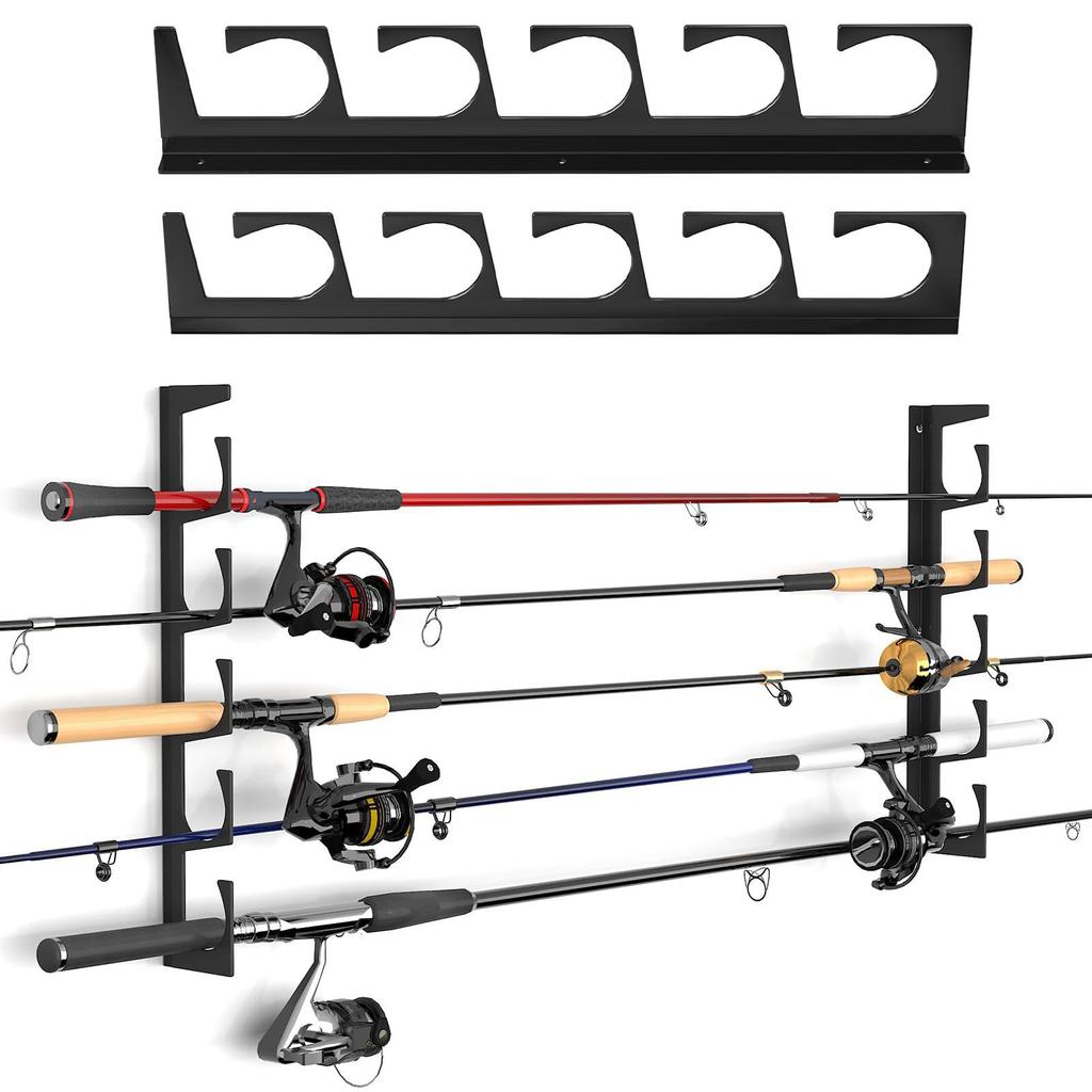Horizontal 6-Rod Fishing Rod Holder Wall Mounted Fishing Poles Rack for Garage,Wall, Ceiling Rod Stand Easy Installation