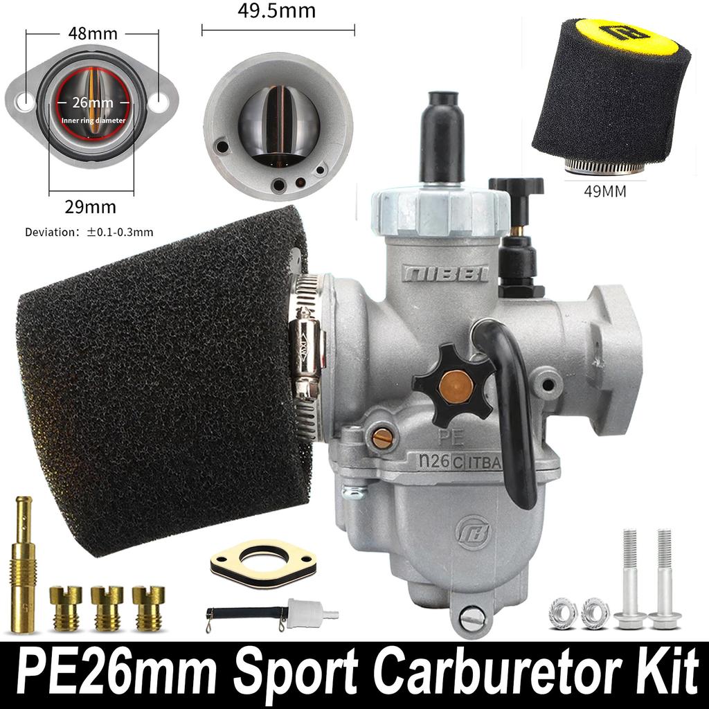 NIBBI PE17mm/19mm/22mm/24mm/26mm/28mm Flange Carburetor With Carb Jets Foam Air Filter Cleaner for Honda Yamaha Scooter Motor