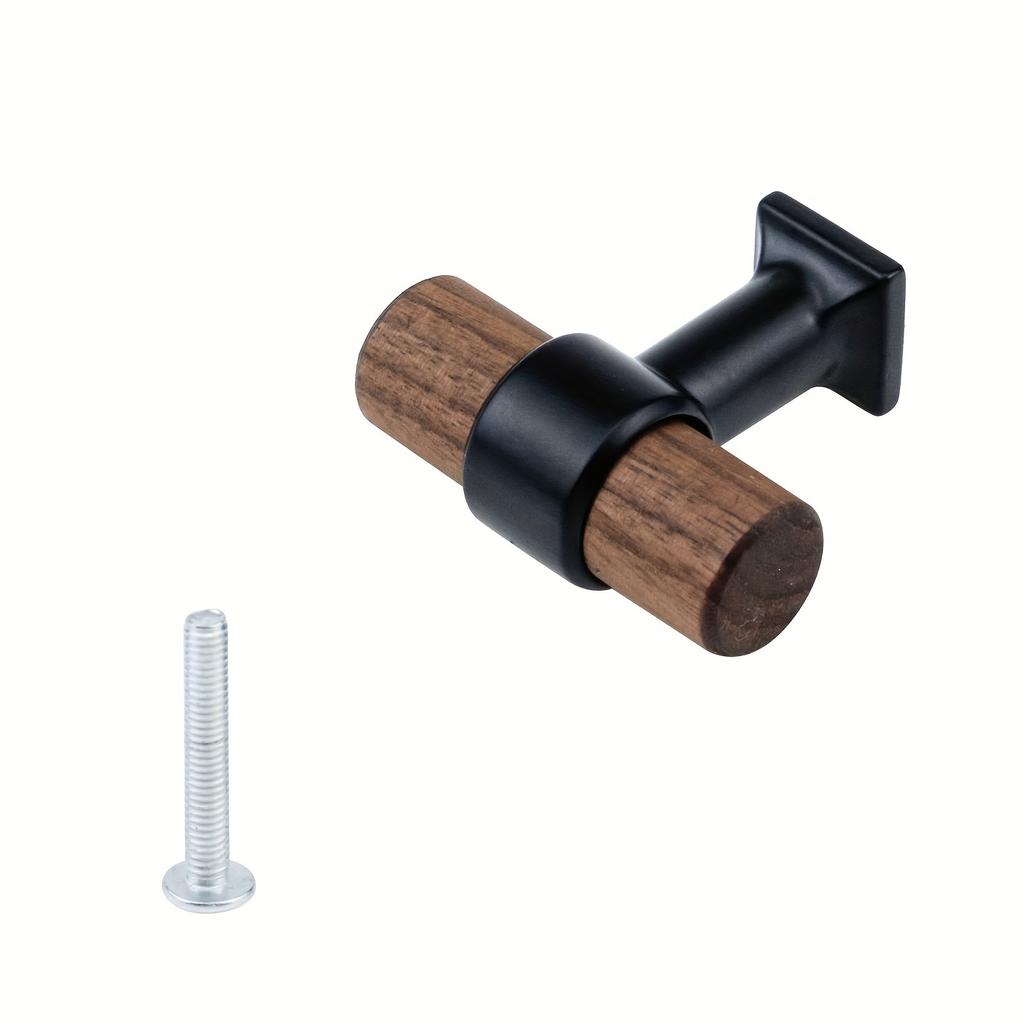 4 шт. Элегантные ручки для ящиков из орехового дерева с черным металлическим основанием, одно отверстие, общая длина 1,57 дюйма - Идеально подходят для кухонной мебели, шкафов