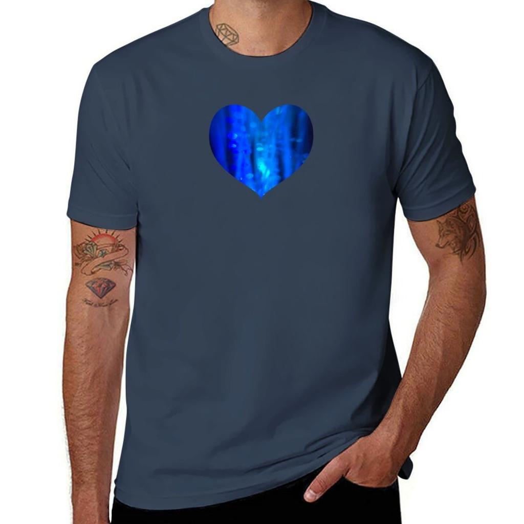 Blue Glitter Heart Design Tshirt Basic Casual Wear Short Sleeve Top