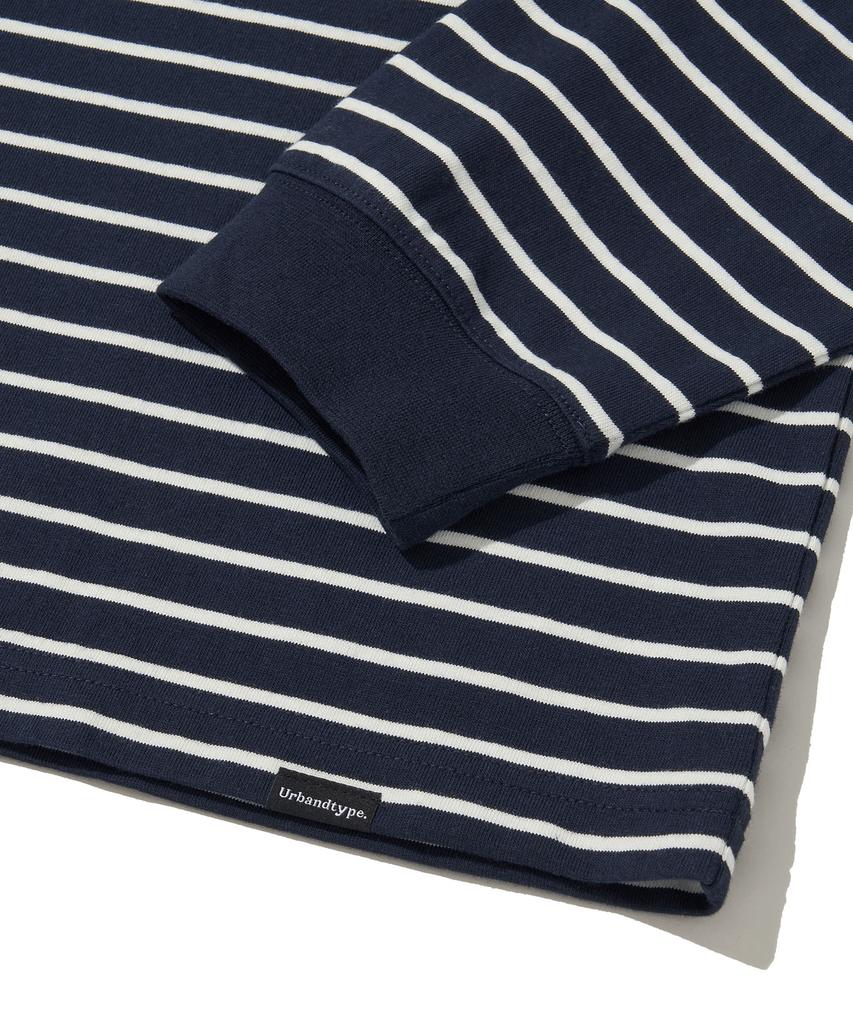 URBANDTYPE Paris Stripe Long Sleeve Polo Shirt_Dark Navy