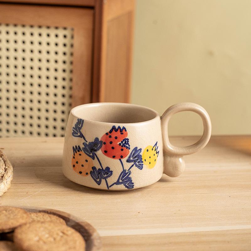 Retro Flower Coffee Cup Breakfast Oat Milk Cup Creative Ceramic Mug Chinese Home Office Afternoon Tea Cup Beverage Gifts