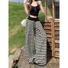 Kumikumi Idle Style Vintage Stripe Contrast Color Casual Pants Women's Autumn Loose Easiest for Match Drooping Wide-Leg Pants