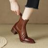 Women Ankle Boots Luxury Genuine Leather High Heels Elastic Band Black Chelsea Short Boots Elegant Female Booties Designer Shoes