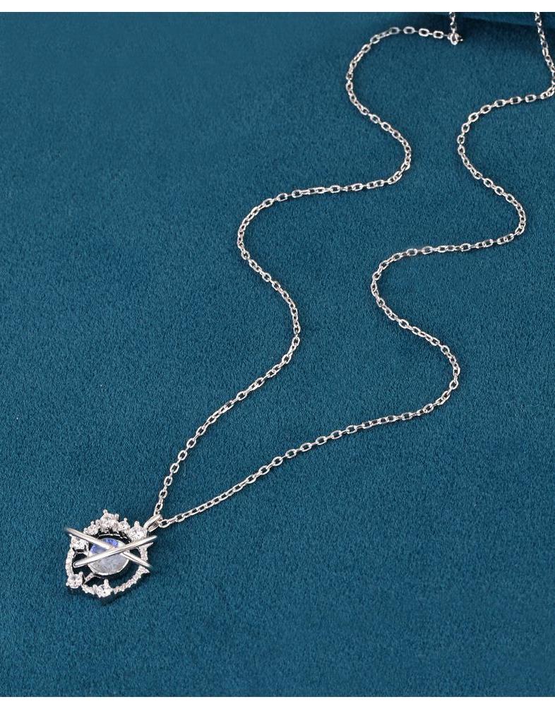 Серебряное ожерелье «Мечтательная планета» 925 пробы для женщин: Японский корейский стиль, Легкая роскошь, Цепочка на ключицы с узором "Вселенная", Идеальный подарок для девушки