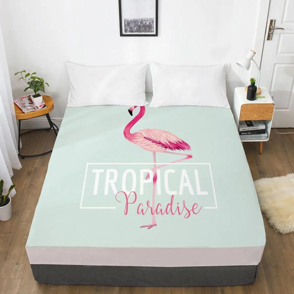 Постельные принадлежности наматрасник, простыни на резинке, постельное белье королевского/королевского размера, простыня 90/150/160X200 см, акварельный фламинго