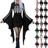 Women Fashion Gothic Punk Bat-Sleeve  Halloween Print Irregular Party Dress