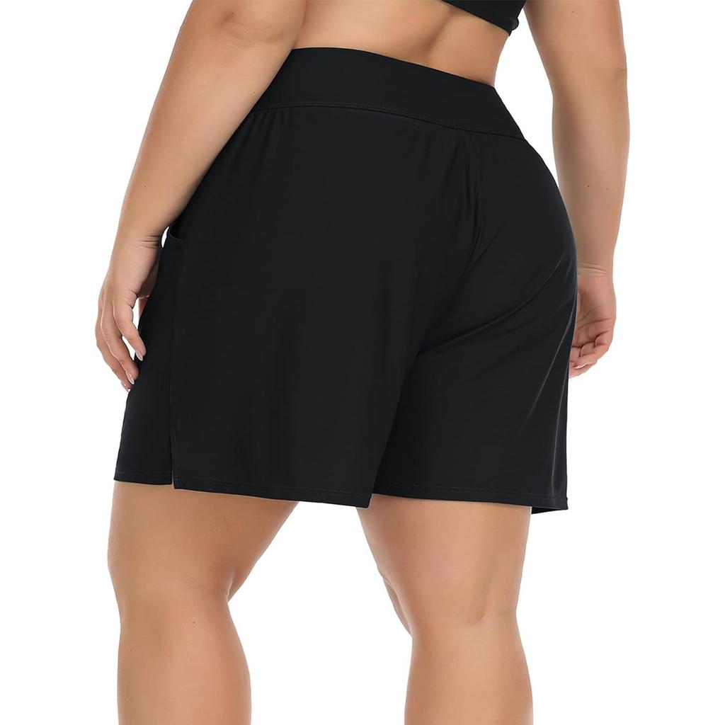CHARMLEAKS Плюс размер шорты для плавания для женщин шорты с высокой талией танкини купальник снизу с карманами
