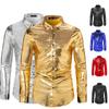 Мужская рубашка с длинными рукавами и блестками, вечерние футболки для танцев в ночном клубе, блестящие топы на пуговицах