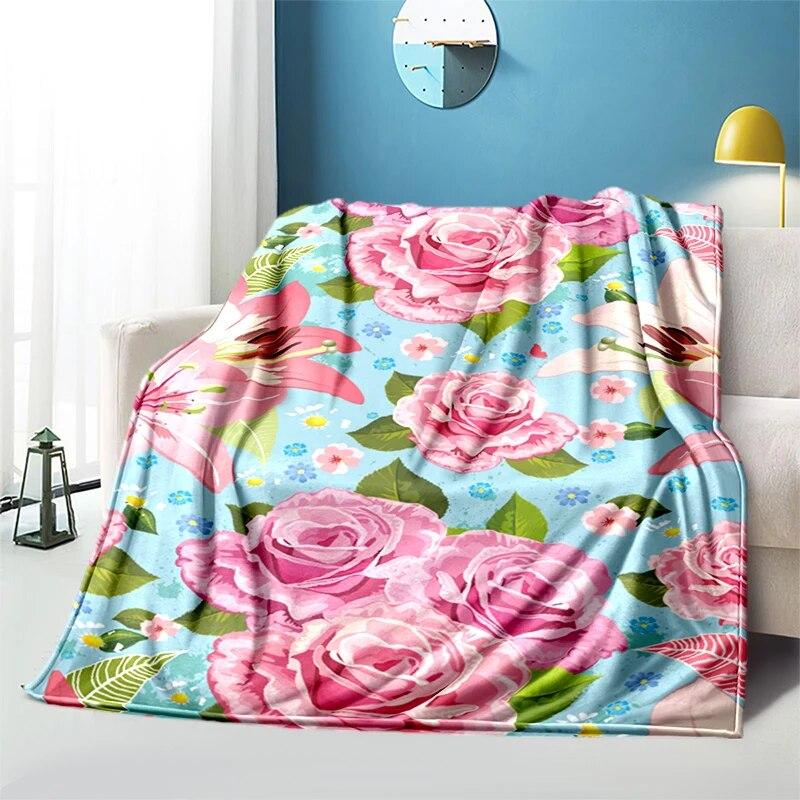Мягкий плюшевый диван-кровать с цветком розы, тонкие одеяла для пикника с героями мультфильмов, современное фланелевое одеяло Gedruckt Bettdecke Geschenk