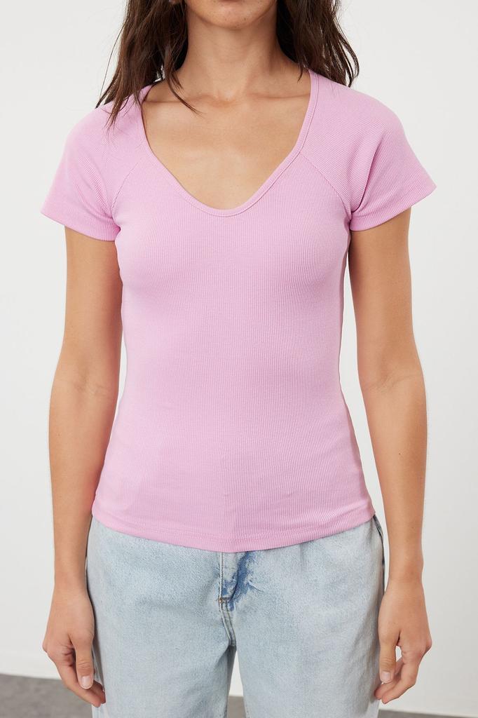 Женская модная зеленая хлопковая эластичная трикотажная блузка со шнурком