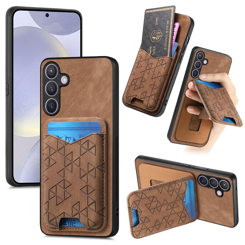 For Samsung Galaxy S25 Case Imprinted Pattern Card Holder Kickstand Leather Back Cover