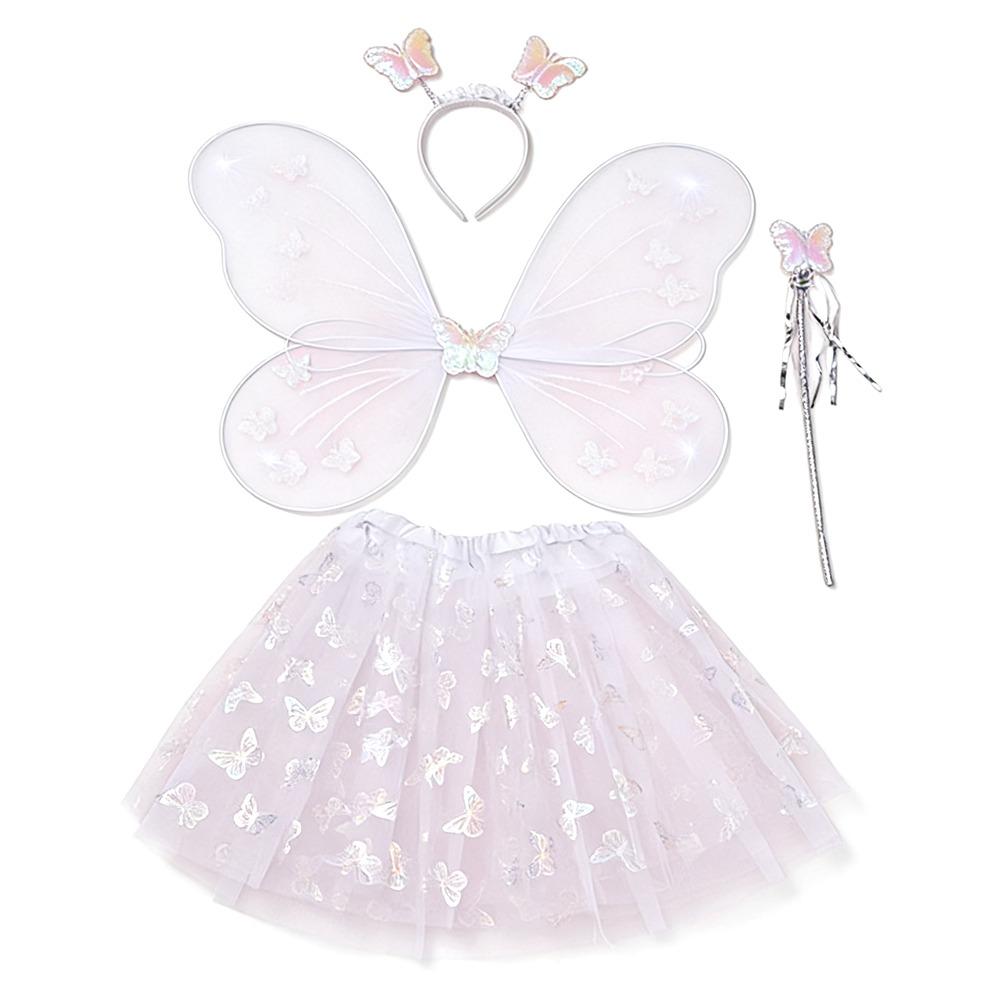 4Pcs/Set Fairy Princess Costume Butterfly Wings Puff Skirt Butterfly Wing Set Tutu Skirt Headband Angel Costume