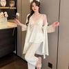 Woman Suspender Pajamas with Robe Sexy Lace Lingerie Bathrobe Silk Satin Home Clothed Nightwear Pajamas for Women Sleepwear