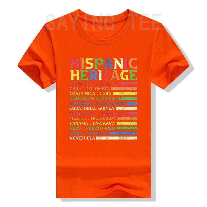 Hispanic Heritage Month National Latino Countries Flag T-Shirt Letters Printed Graphic Tee Top La Herencia Hispana Women Clothes