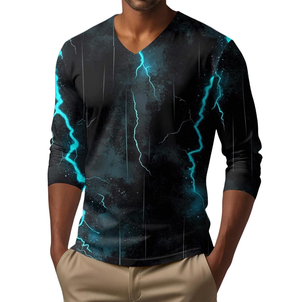 Мужская футболка с V-образным вырезом, повседневная, модная, с принтом, с длинным рукавом