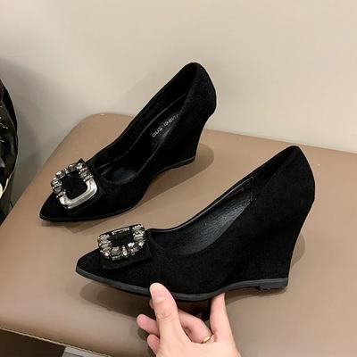 Женская обувь на высоком каблуке, роскошные туфли-лодочки на танкетке, элегантные каблуки, женские трендовые туфли с острым носком, платье для стриптиза, черные, сексуальные, без застежек, предложение на вечеринку