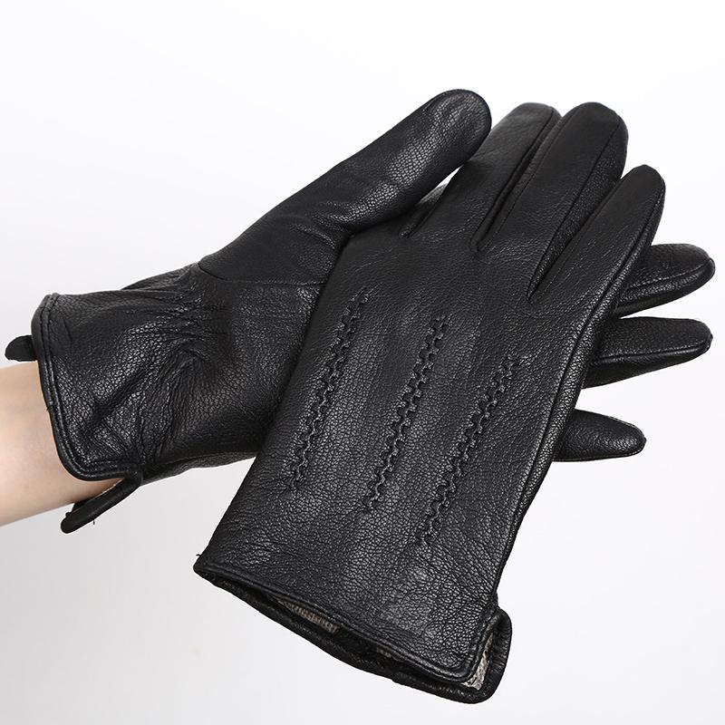 High Quality Touch Screen Men's Gloves Deerskin Grain Wool Lining Warm Winter Leather Gloves 8001N