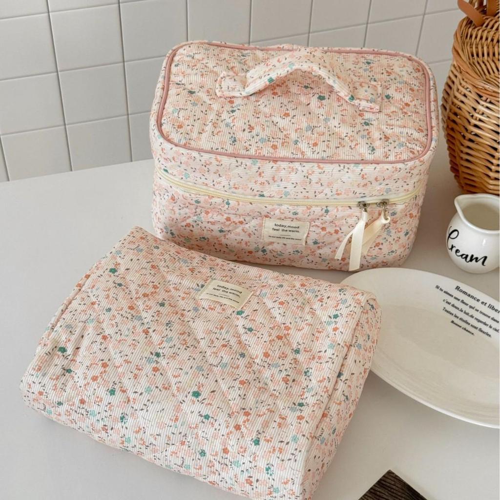 Spring Floral Corduroy Makeup Bag - Versatile Travel Storage