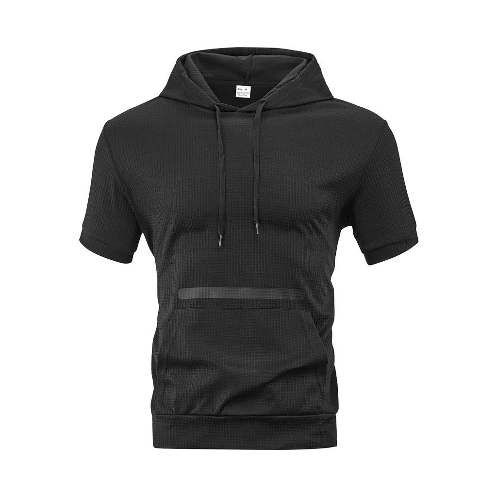 Men's Summer Casual Hooded Short-sleeved T-shirt Solid Color Top T-shirt