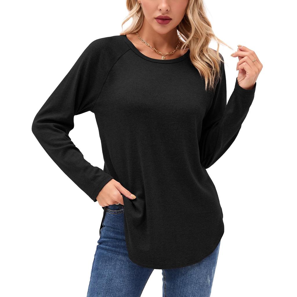 Женские рубашки с длинным рукавом осень-зима повседневная мода туника топы с круглым вырезом базовая свободная футболка