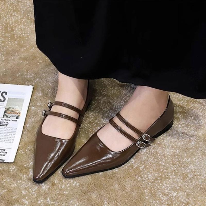 New Pointed Toe Women Shoes Fashion Shallow Buckle Shoes Ladies Dress Low Heel Leather Shoes