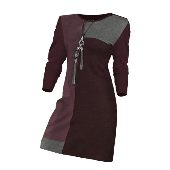 Женское весеннее платье одинакового цвета с геометрическим круглым вырезом и длинными рукавами, свободный пуловер, мягкое повседневное мини-платье длиной выше колена